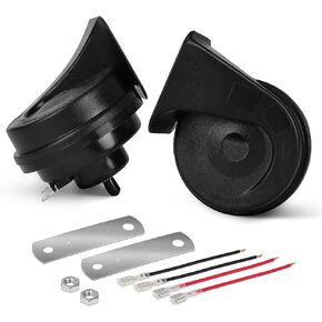 Car Horn 12V Super Loud Electric Waterproof Horns, 2Pcs Universal Fit High Low Daul Tone for Any 12 Volt Vehicles, Truck Pickup Boat Replacement Horn(Black)