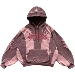 للجنسين البالغين Y2K Retro Collage Hoodie ، Red Wine ، Black ، Pink ، S-XL ، Fit Lourd