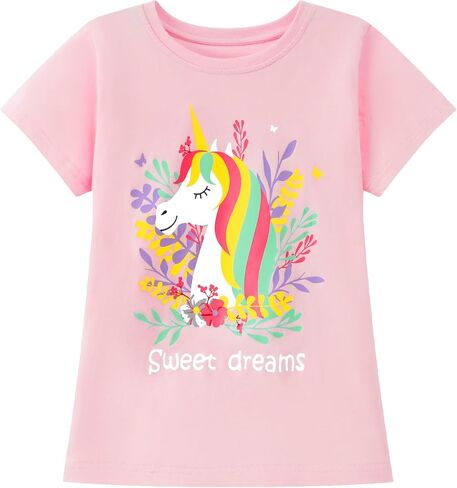 HILEELANG Girl T-Shirts Short Sleeve Graphic Tees Cotton Casual Summer Tops Shirts 3 Packs in Saudi Arabia