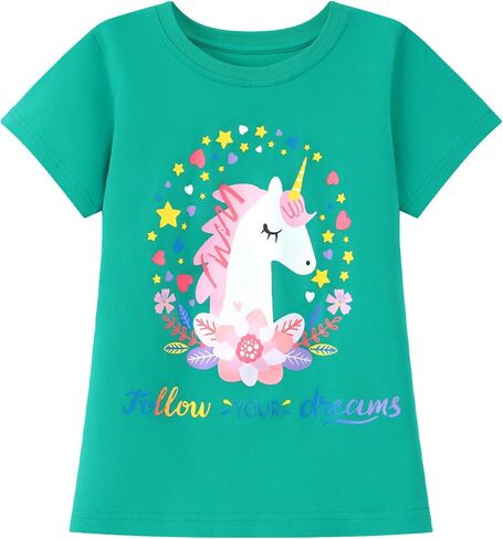HILEELANG Girl T-Shirts Short Sleeve Graphic Tees Cotton Casual Summer Tops Shirts 3 Packs in Saudi Arabia