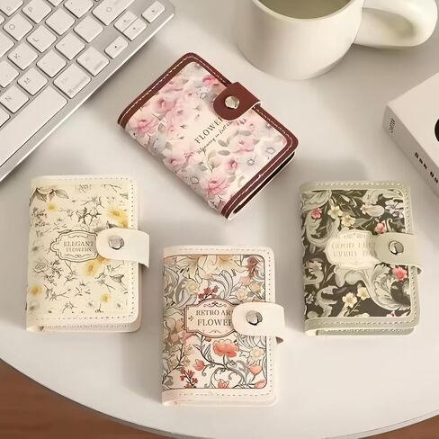 PU Leather Credit Card Holder for Women – Retro Floral Design, 20 Card Slots, Compact & Lightweight Wallet (Eden Flower Glasses) in Saudi Arabia