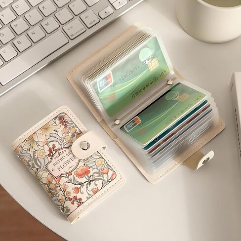 PU Leather Credit Card Holder for Women – Retro Floral Design, 20 Card Slots, Compact & Lightweight Wallet (Eden Flower Glasses) in Saudi Arabia