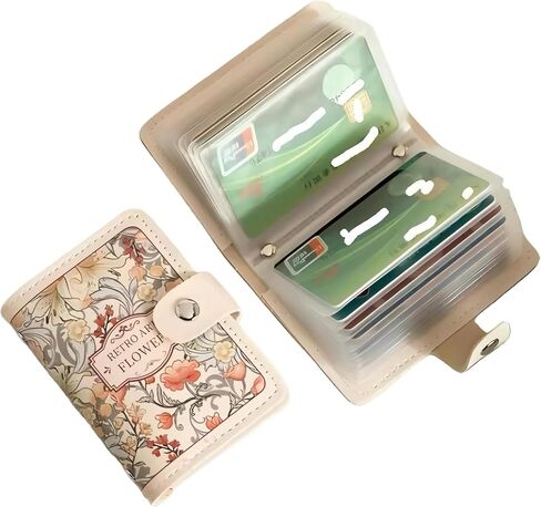 PU Leather Credit Card Holder for Women – Retro Floral Design, 20 Card Slots, Compact & Lightweight Wallet (Eden Flower Glasses) in Saudi Arabia