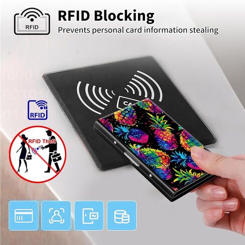 Metal Wallet,Credit Card Holder for Women Men,RFID Blocking Card Holder Wallet Mini Slim Aluminum Wallet ID Case Hard Card Case Business Card Holder Case,Glitter Pineapple in Kuwait