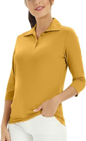 Corna Women's Soft 3/4 Sleeve v Neck Golf Shirt Mositure Wicking Performance Sports Polo Shirt Office Tops for Women in Kuwait