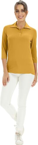 Corna Women's Soft 3/4 Sleeve v Neck Golf Shirt Mositure Wicking Performance Sports Polo Shirt Office Tops for Women in Kuwait