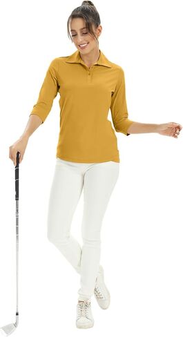 Corna Women's Soft 3/4 Sleeve v Neck Golf Shirt Mositure Wicking Performance Sports Polo Shirt Office Tops for Women in Kuwait