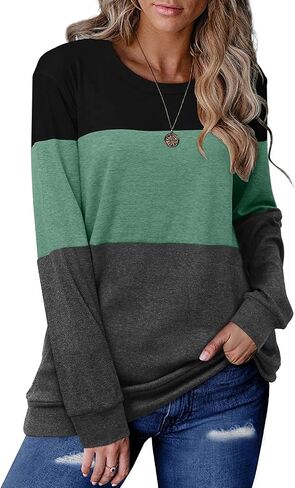 CRAZY GRID Womens Trendy Long Sleeve Shirts Casual Loose Soft Sweatshirt Fall Tops in Kuwait