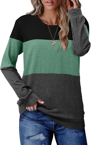 CRAZY GRID Womens Trendy Long Sleeve Shirts Casual Loose Soft Sweatshirt Fall Tops in Kuwait