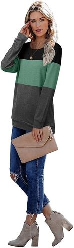 CRAZY GRID Womens Trendy Long Sleeve Shirts Casual Loose Soft Sweatshirt Fall Tops in Kuwait
