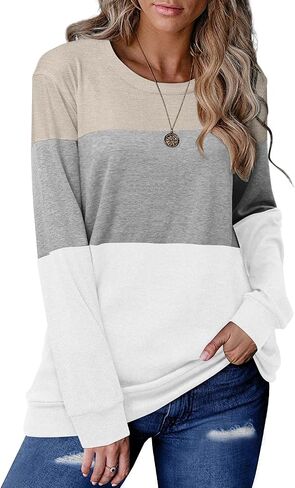 CRAZY GRID Womens Trendy Long Sleeve Shirts Casual Loose Soft Sweatshirt Fall Tops in Kuwait