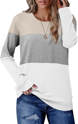 CRAZY GRID Womens Trendy Long Sleeve Shirts Casual Loose Soft Sweatshirt Fall Tops in Kuwait