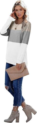 CRAZY GRID Womens Trendy Long Sleeve Shirts Casual Loose Soft Sweatshirt Fall Tops in Kuwait