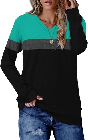 CRAZY GRID Womens Trendy Long Sleeve Shirts Casual Loose Soft Sweatshirt Fall Tops in Kuwait