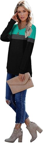CRAZY GRID Womens Trendy Long Sleeve Shirts Casual Loose Soft Sweatshirt Fall Tops in Kuwait