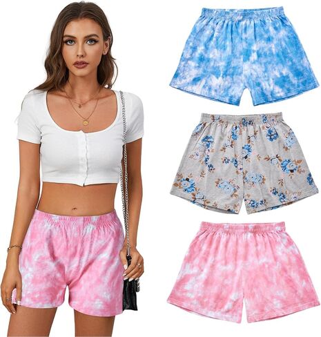 Womens Boxers Shorts Sleep Soft Lounge Floral Print Sleep Short Cotton Loose Boxer for Women Pjs Pack in Kuwait