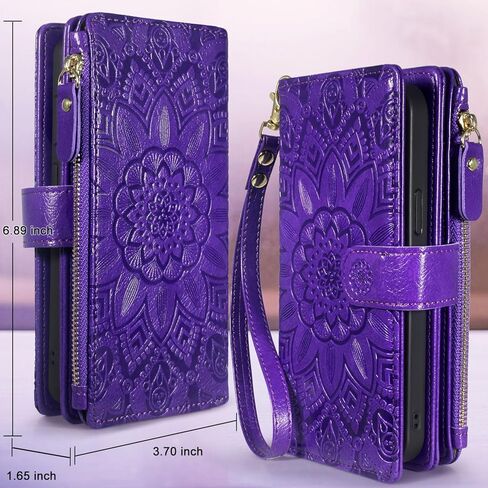 Harryshell Detachable Magnetic Zipper Wallet Leather Case with Cash Coin Pocket 12 Card Slots Holder Wrist Strap Lanyard for Samsung Galaxy S24 Ultra 5G 6.8 inch (2024) (Flower Blue Green) in Kuwait