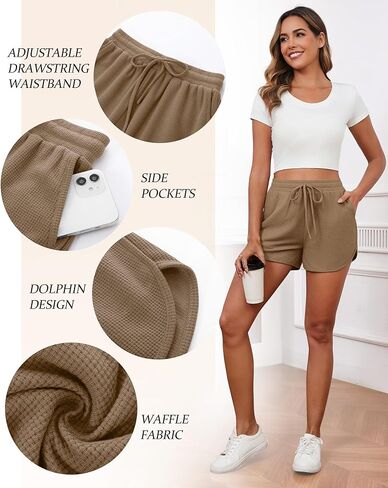 Neer 3 Pack Waffle Waffle Cont Cotton Blend الرباط غير الرسمي Pajama Lounge Summer Yoga Shorts مع جيوب in Kuwait