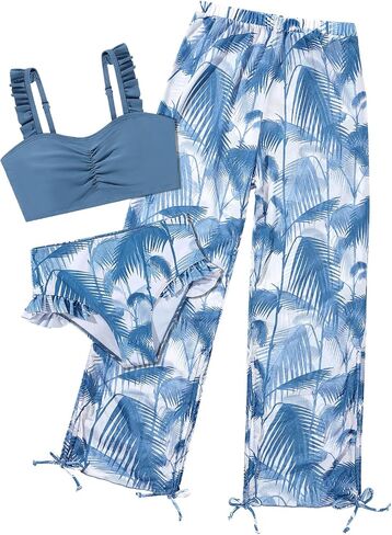 Patgoal Teen Girls 3 Pieces Bikini Bathing Suit with Rash Guard Pants Quick Dry Swimwear Cover-Up Sets Kids Tankini Set 9-16Y in Saudi Arabia