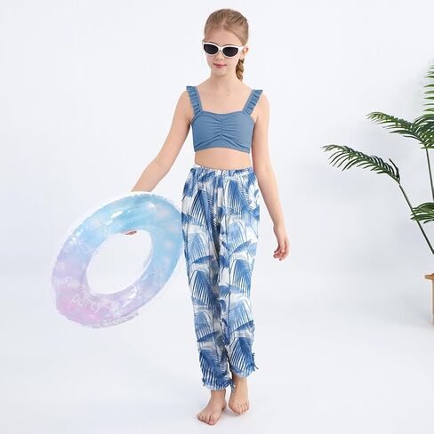 Patgoal Teen Girls 3 Pieces Bikini Bathing Suit with Rash Guard Pants Quick Dry Swimwear Cover-Up Sets Kids Tankini Set 9-16Y in Saudi Arabia