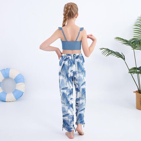 Patgoal Teen Girls 3 Pieces Bikini Bathing Suit with Rash Guard Pants Quick Dry Swimwear Cover-Up Sets Kids Tankini Set 9-16Y in Saudi Arabia