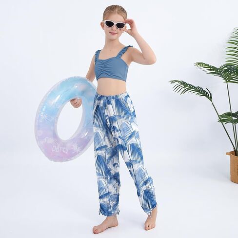 Patgoal Teen Girls 3 Pieces Bikini Bathing Suit with Rash Guard Pants Quick Dry Swimwear Cover-Up Sets Kids Tankini Set 9-16Y in Saudi Arabia