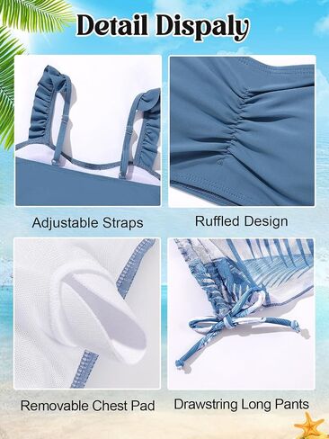 Patgoal Teen Girls 3 Pieces Bikini Bathing Suit with Rash Guard Pants Quick Dry Swimwear Cover-Up Sets Kids Tankini Set 9-16Y in Saudi Arabia