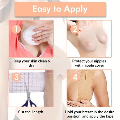 ZEECOM Boob Tape for Women, Double-Sided Fashion Tape for Large Breasts, Extra Long Roll Breast Tape with 2 pcs Silicon Reusable Nipple Cover in Saudi Arabia
