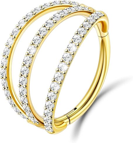 1PC Nose Ring Hoop G23 Titanium CZ Helix Rook Conch Cartilage Daith Tragus Earrings Hinged Segment Nostril Piercing Septum Clicker 18G 16G Silver Gold Lip Ring 8mm 10mm 12mm in Saudi Arabia