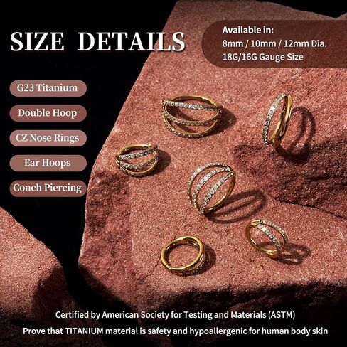1PC Nose Ring Hoop G23 Titanium CZ Helix Rook Conch Cartilage Daith Tragus Earrings Hinged Segment Nostril Piercing Septum Clicker 18G 16G Silver Gold Lip Ring 8mm 10mm 12mm in Saudi Arabia