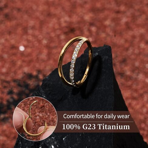 1PC Nose Ring Hoop G23 Titanium CZ Helix Rook Conch Cartilage Daith Tragus Earrings Hinged Segment Nostril Piercing Septum Clicker 18G 16G Silver Gold Lip Ring 8mm 10mm 12mm in Saudi Arabia