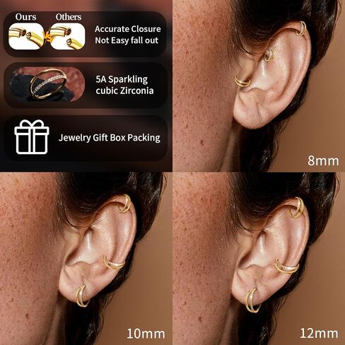 1PC Nose Ring Hoop G23 Titanium CZ Helix Rook Conch Cartilage Daith Tragus Earrings Hinged Segment Nostril Piercing Septum Clicker 18G 16G Silver Gold Lip Ring 8mm 10mm 12mm in Saudi Arabia