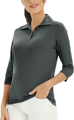 Corna Women's Soft 3/4 Sleeve v Neck Golf Shirt Mositure Wicking Performance Sports Polo Shirt Office Tops for Women in Kuwait