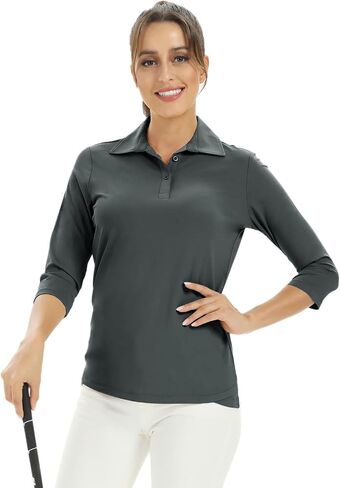 Corna Women's Soft 3/4 Sleeve v Neck Golf Shirt Mositure Wicking Performance Sports Polo Shirt Office Tops for Women in Kuwait