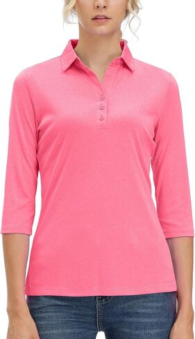 Corna Women's Soft 3/4 Sleeve v Neck Golf Shirt Mositure Wicking Performance Sports Polo Shirt Office Tops for Women in Kuwait