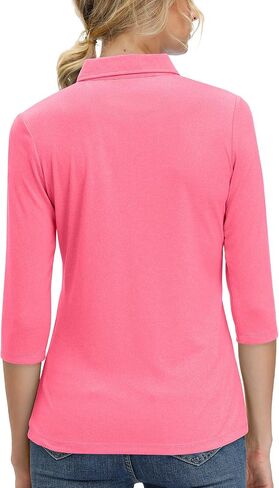 Corna Women's Soft 3/4 Sleeve v Neck Golf Shirt Mositure Wicking Performance Sports Polo Shirt Office Tops for Women in Kuwait
