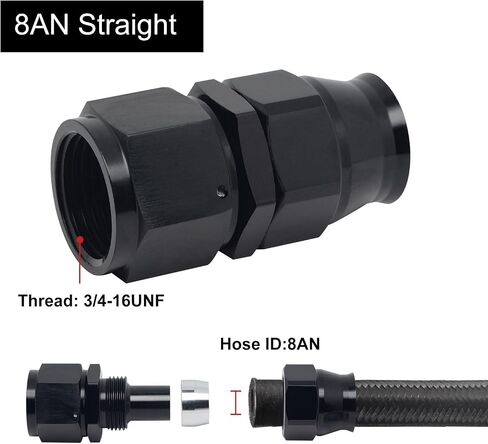 8AN PTFE Hose End Fitting Straight Black for PTFE Hose Only 4PCS in Kuwait