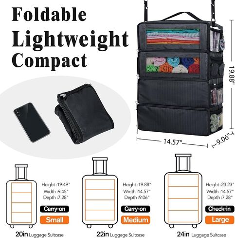 Hanging Travel Organizer, Carry on Luggage Suitcase Organizer, Travel Essentials Portable Travel Shelves Packing Cube for Travel Cruise Medium,Black in Saudi Arabia