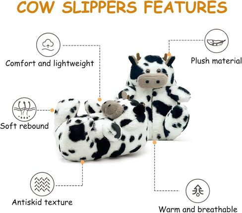 Toddler Slippers for Girls Boys, Kids Fuzzy Cow Plush Slipper Cute Cartoon Animal Soft Warm House Funny Indoor Outdoor Shoes in Saudi Arabia