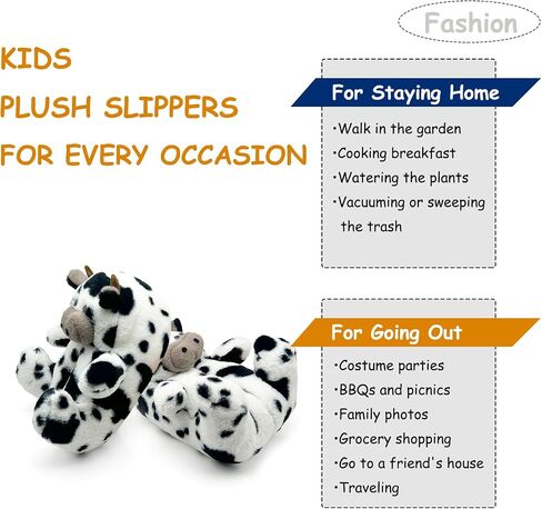 Toddler Slippers for Girls Boys, Kids Fuzzy Cow Plush Slipper Cute Cartoon Animal Soft Warm House Funny Indoor Outdoor Shoes in Saudi Arabia