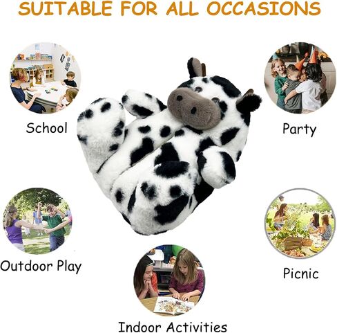 Toddler Slippers for Girls Boys, Kids Fuzzy Cow Plush Slipper Cute Cartoon Animal Soft Warm House Funny Indoor Outdoor Shoes in Saudi Arabia