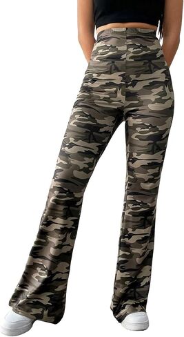 Wdirara Women's Newspaper Print Flare Wide Leg Leg Elastic Ferted Funky Letter Print in Saudi Arabia