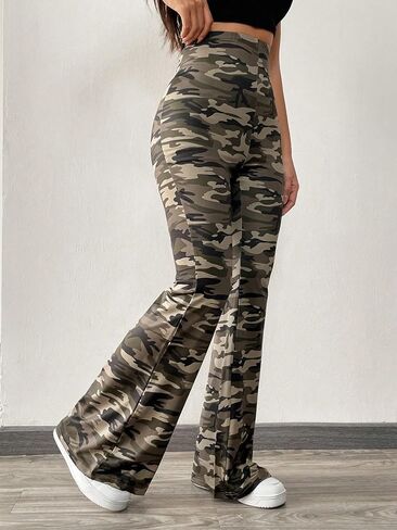 Wdirara Women's Newspaper Print Flare Wide Leg Leg Elastic Ferted Funky Letter Print in Saudi Arabia