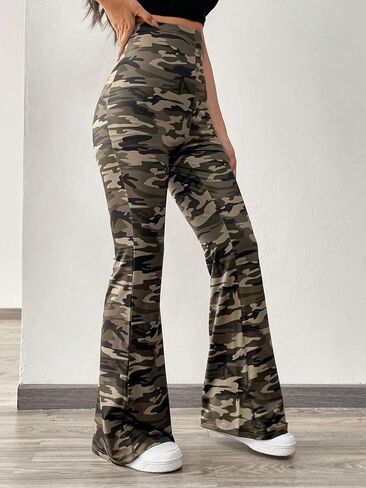 Wdirara Women's Newspaper Print Flare Wide Leg Leg Elastic Ferted Funky Letter Print in Saudi Arabia