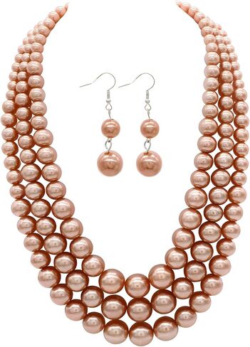 Utop Faux Big Pearl Necklace for Women - Multi Strand 3 Layers Necklace and Earrings Set - 1920s Costume Jewelry in Kuwait