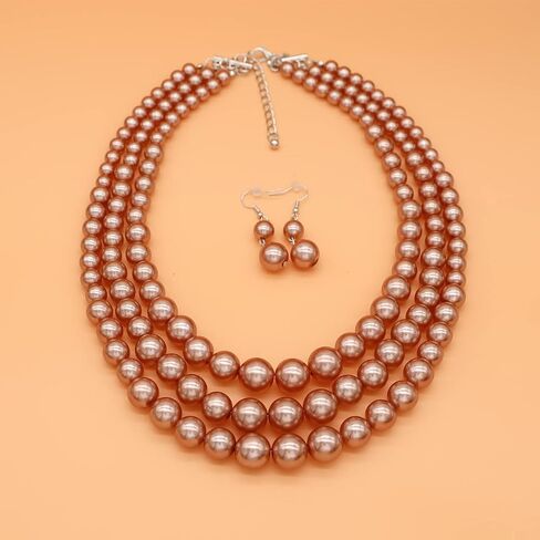 Utop Faux Big Pearl Necklace for Women - Multi Strand 3 Layers Necklace and Earrings Set - 1920s Costume Jewelry in Kuwait