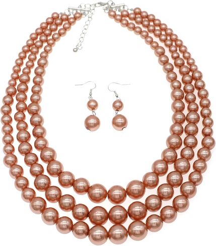 Utop Faux Big Pearl Necklace for Women - Multi Strand 3 Layers Necklace and Earrings Set - 1920s Costume Jewelry in Kuwait
