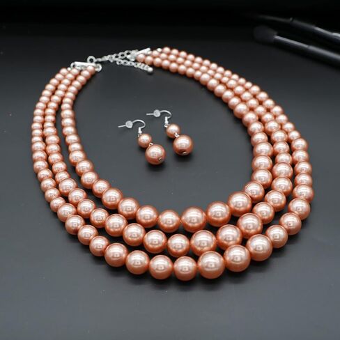 Utop Faux Big Pearl Necklace for Women - Multi Strand 3 Layers Necklace and Earrings Set - 1920s Costume Jewelry in Kuwait