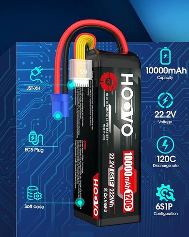 HOOVO 4S Lipo Battery 14.8V 10000mAh 120C RC Battery EC5 Plug Soft Case Compatible for RC Cars, Drones, DJI, FPV, RC Plane, Racing Hobby 2 Pack in Saudi Arabia