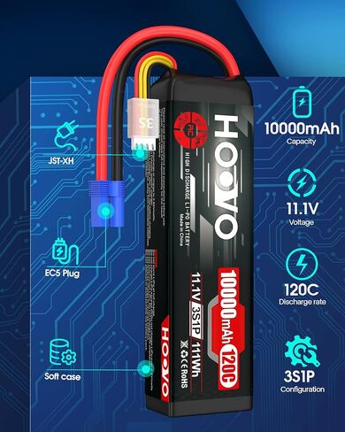 بطارية ليبو HOOVO 4S 14.8 فولت 10000 مللي أمبير في الساعة 120C RC بطارية EC5 التوصيل حافظة ناعمة متوافقة مع سيارات RC، الطائرات بدون طيار، DJI، FPV، طائرة RC، هواية السباق، عبوة من قطعتين in Kuwait